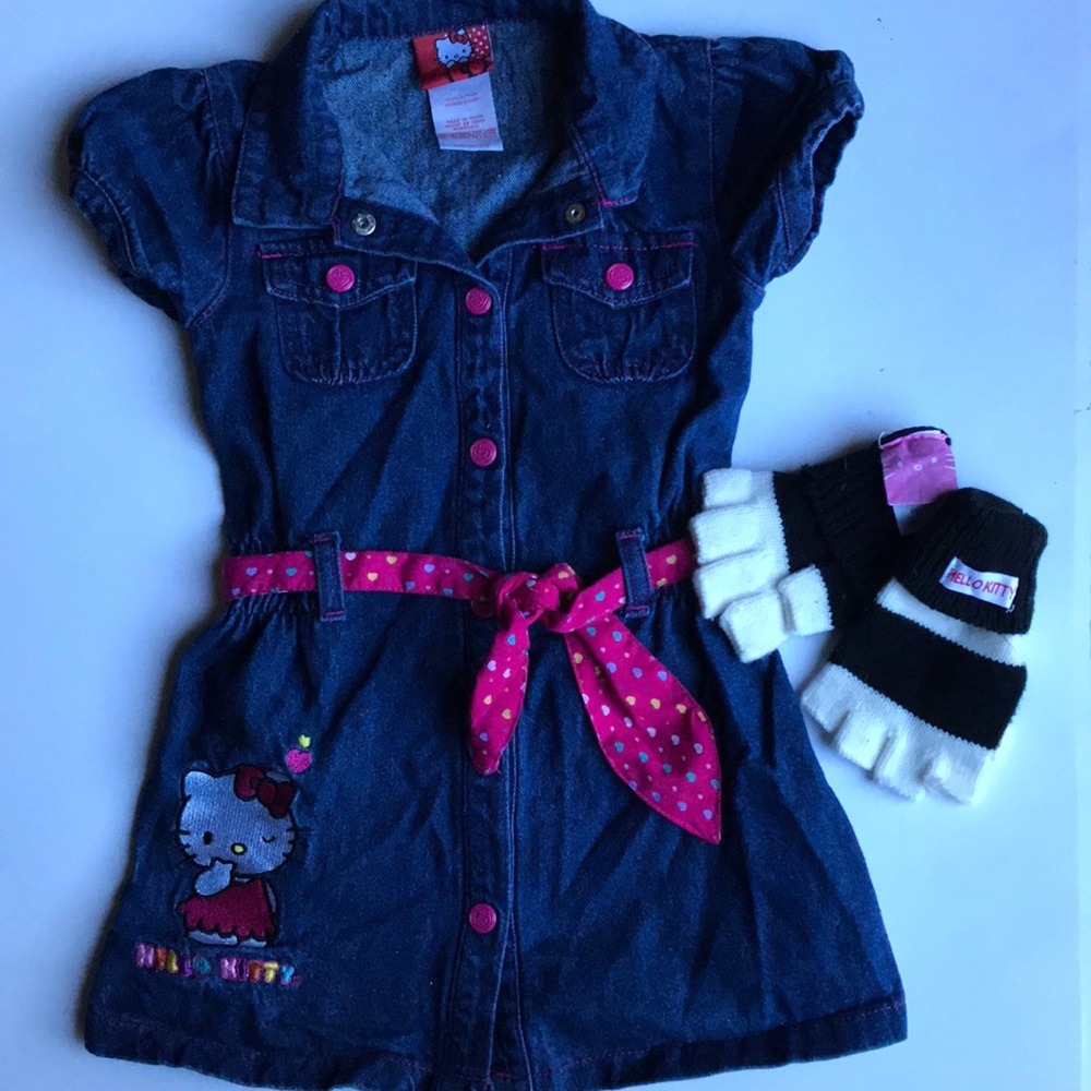 Hello kitty denim dress size 5 +gloves